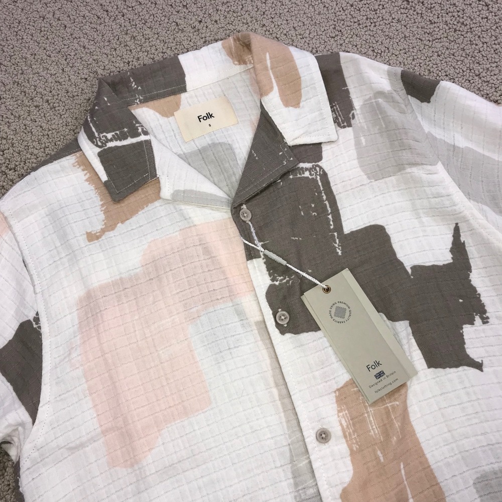 Folk Soft Gauze Abstract Print Short Sleeve Button Down Shirt Mens Small NWT